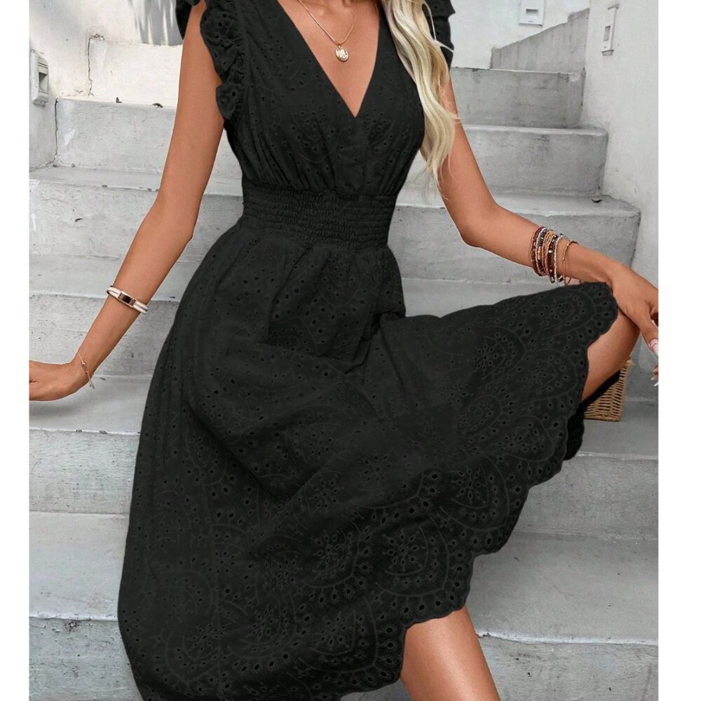 Black Eyelet Dress - mid calf
